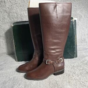 Ralph Lauren Marion Brown Burnished Leather Tall Riding Boots WIDE CALF 5B NIB